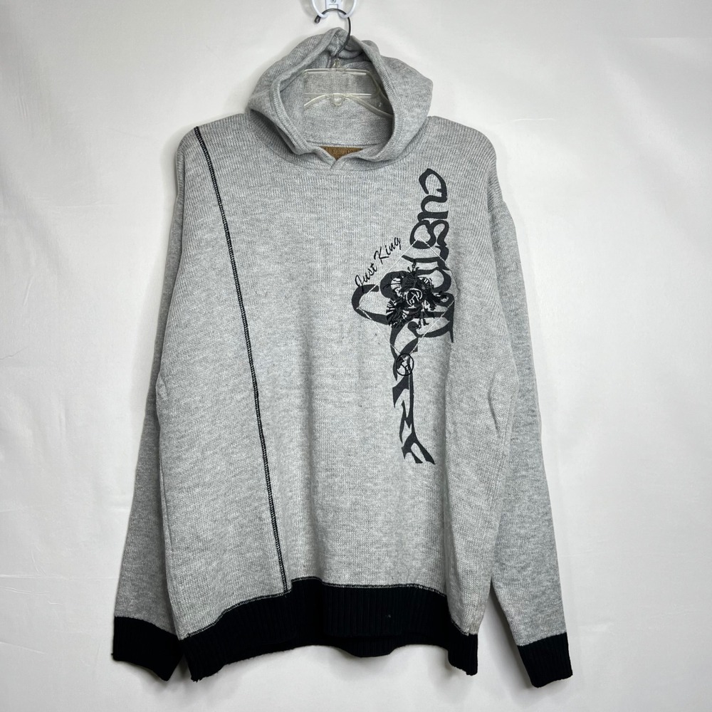 Koutons Gray Knit Hoodie Mens XXL Graphic Pullover Sweater Y2K Streetwear‎